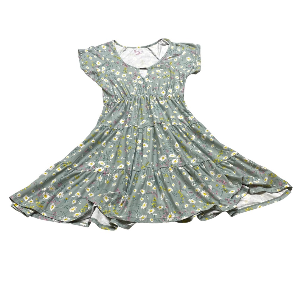 Floral Tiered Juniors Dress M 7-9 Sage Green Coquette
